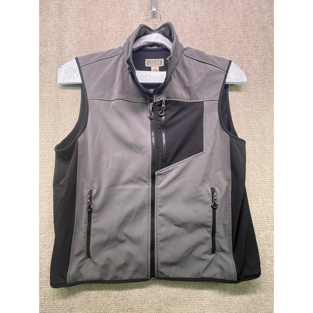 Duluth Trading Co Vest Mens XL Grey Good Softshell Fleece Lined Full Zip Pockets